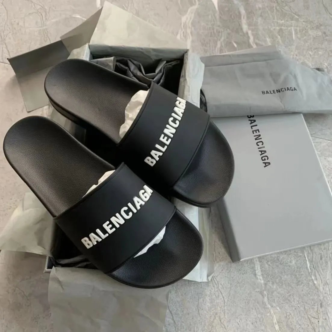 Balenciaga Logo Slide Sandals -1